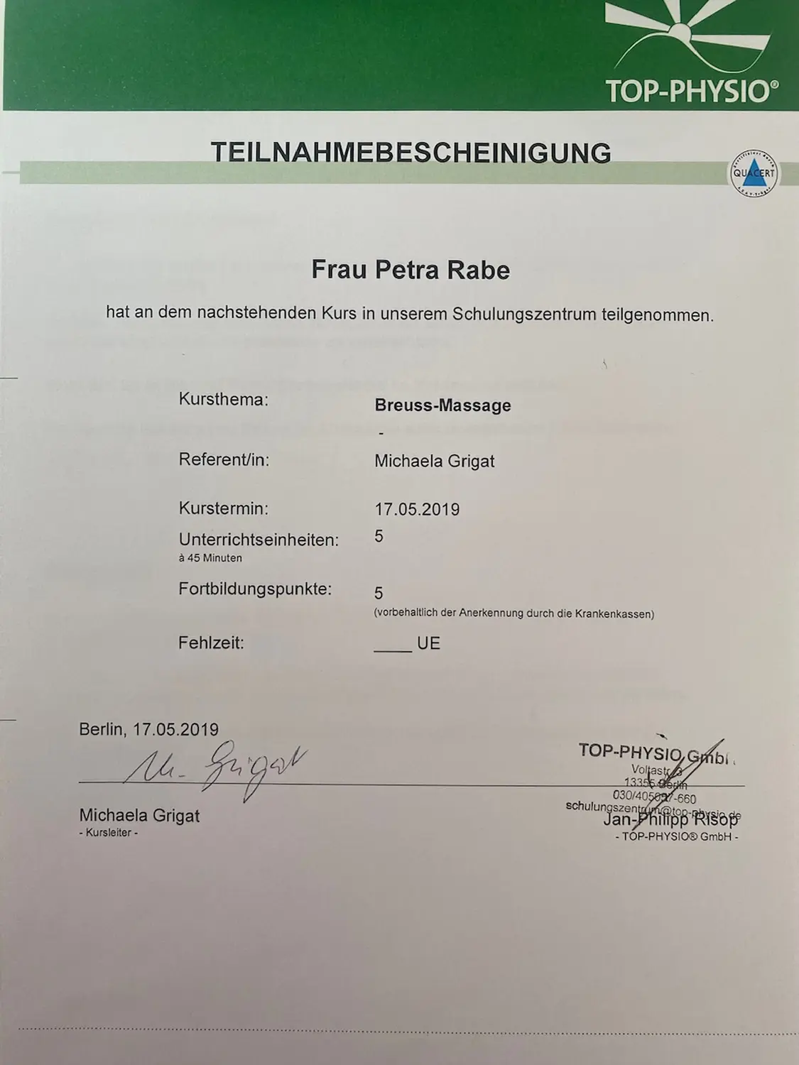 Petra Rabe Zertifikate