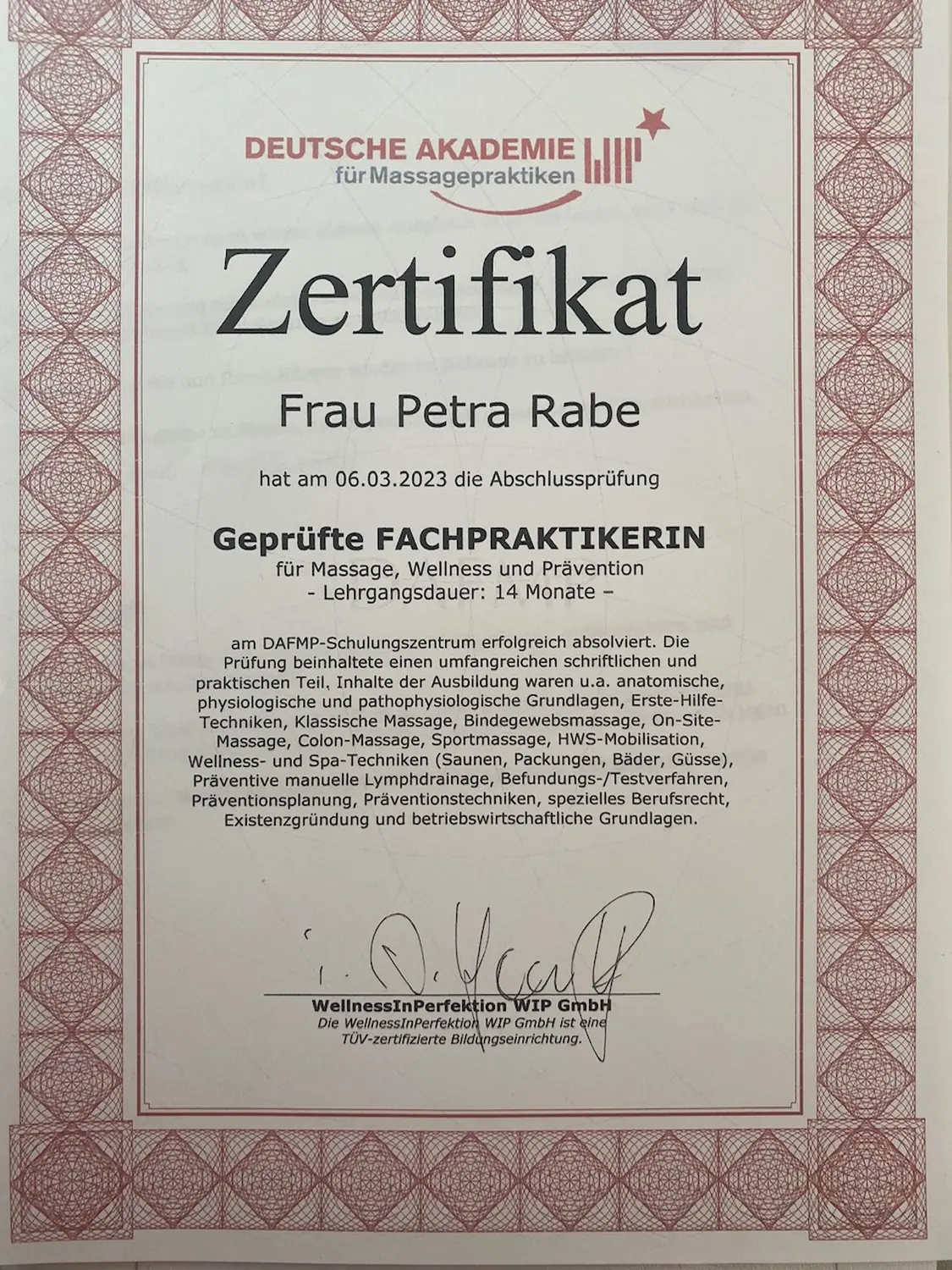 Petra Rabe Zertifikate